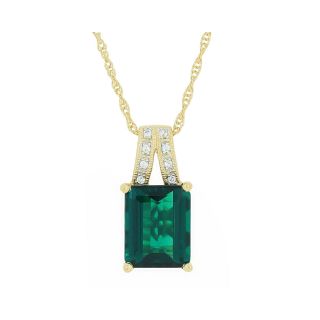 Lab Created Emerald & Sapphire Pendant, White, Womens