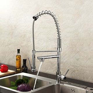 Single Handle Solid Brass Spring Kitchen Faucet with Two Spouts (Chrome Finish)