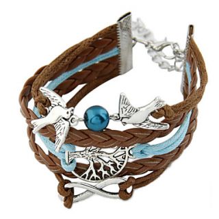 Multilayer Alloy Love Birds Tree and Infinity Handmade Leather Bracelet