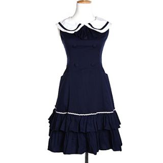 Sleeveless Knee length Ink Blue Cotton Sailor Lolita Dress