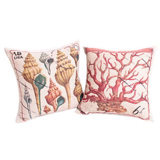 18 Square Set of 2 Conch Coral Cotton/Linen Decorative Pillow Cover