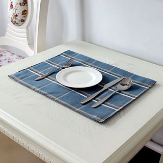 Set of 4 Check Design Linen Placemat