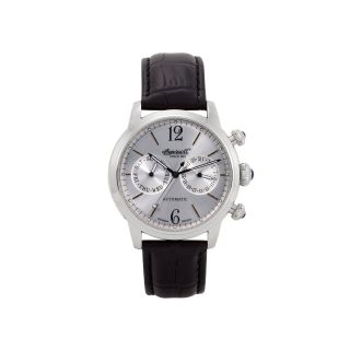 INGERSOLL Outlaw Mens Silver Tone Automatic Leather Strap Watch, Black