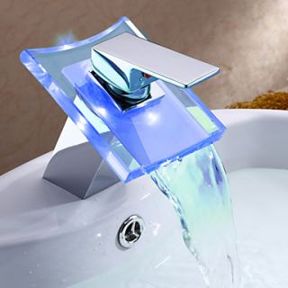 Color Changing LED Waterfall Bathroom Sink Faucet (Chrome Finish)