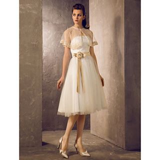 A line Princess Strapless Knee length Tulle Wedding Dress (699631)