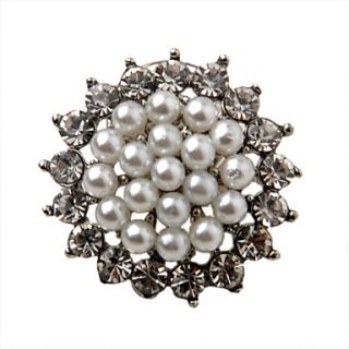 Silver Plated Alloy Zircon Pearl Round Pattern Brooch