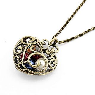 Vintage Alloy With Pearl Heart Shaped Pendant Womens Necklace
