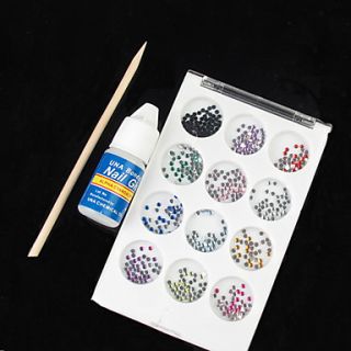 12 Color Nail Art Acrylic Rhinestones Decoration with Glue Stick(Random Color)