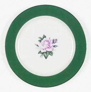 Lifetime Cameo (Rose Center) Dinner Plate, Fine China Dinnerware   Green Rim, Pi