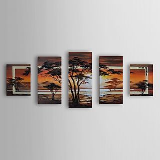 Hand Painted Oil Painting Botanical Tree and Sunset with Stretched Frame Set of 5 1307 FL0160