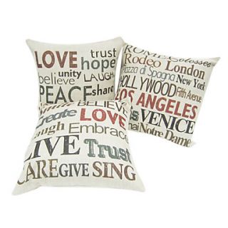 Set of 3 Square Word Game Cotton/Line Decorative Pillow Cover