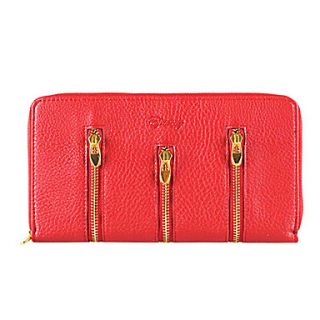 Fashion Three Zippered Simple Red Wallet(Lining Color On Random)