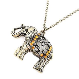 Retro diamond carved elephant long necklace N115