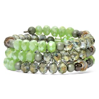 Mint Bead & Simulated Pearl Coil Bracelet, Green