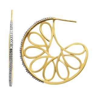 Diamond Accent Loop Design Hoop Earrings In 14K Gold Plated Silver, Womens