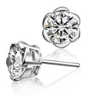 Elegant Sterling Silver With Cubic Zirconia Rose Shaped Stud Earrings(Allergy Free)
