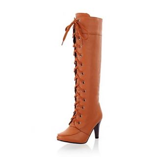 Tasteful PU Stiletto Heel Knee High Boots with Lace up Party Shoes(More Colors)