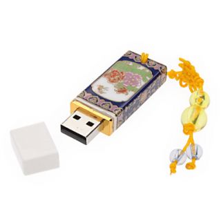 2GB Ceramic Chinese Style Peony Picture and Handwriting USB Flash Drive