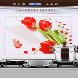 75x45cm Red Tulip Pattern Oil Proof Water Proof Kitchen Wall Sticker