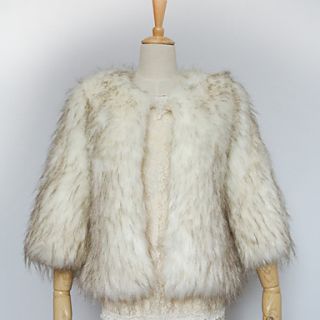 Thick 3/4 Sleeve Collarless Faux Fur Party/Casual Jacket