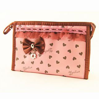 Briefcase Pattern Make up/Cosmetics Bag with Mirror Pink Loving heart Bowknot