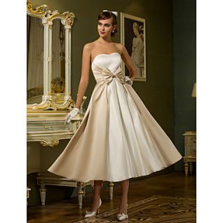 Free Custom measurements A line Princess Sweetheart Tea length Satin Wedding Dress (710749)