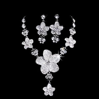 Exquisite Alloy Silver Plated With Rhinestone Wedding Bridal Jewelry Set(Including Necklace,Earrings)