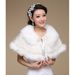 Elegant Faux Fur With Lace Bride Wedding/Evening Shawl/Wrap