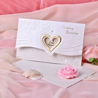 Heart Design Wedding Invitation with Flower  Set of 50