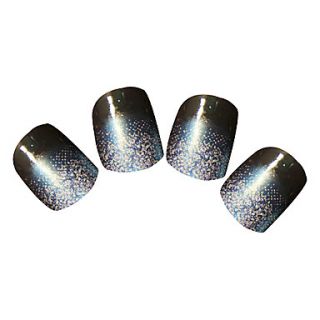 24PCS Dark Blue Gradient Sliver Powder Full Cover Nail Tips