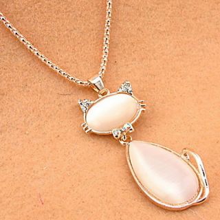 Lovely Titanium Steel 14K Gold Plated With Rhinestone Cat Pendants Womens Necklace