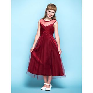 A line Scoop Tea length Tulle Junior Bridesmaid Dress (734042)