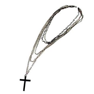 M multi layered black cross necklace N159