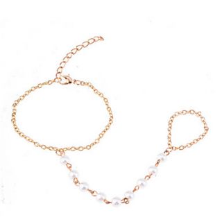 Gold Plated Pearls Chain Bracelet With Ring Loop