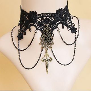 Jesus Cross Black Lace Gothic Lolita Necklace