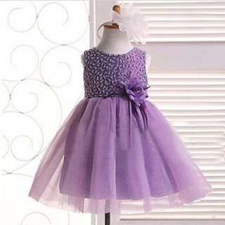 A line Jewel Knee length Satin And Tulle Flower Girl Dress With Flower And Beading(More Colors)