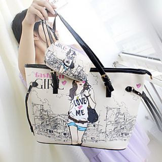 Womens Casual Girl Pattern Three Suits Tote(Include Tote Crossbody Bag Wallet)
