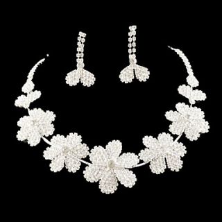 Wedding Rhinestone Flower Adjustable Necklace Earrings Jewelry Set