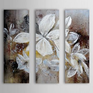 Hand Painted Oil Painting Floral White Petal with Stretched Frame Set of 3 1309 AB1023