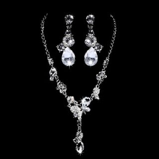 Gleaming Alloy Silver Plated With Clear Rhinestone Wedding Bridal Jewelry Set(Including Necklace,Earrings)