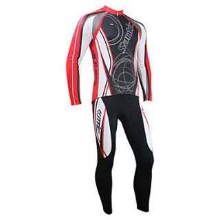 SANTIC Mens Red and Black Fleece Long Sleeve Thermal Cycling Suit