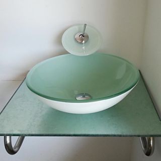 Bathroom Sink Set, Green Tempered Glass Sink and and Chrome Finish Bathroom Faucet