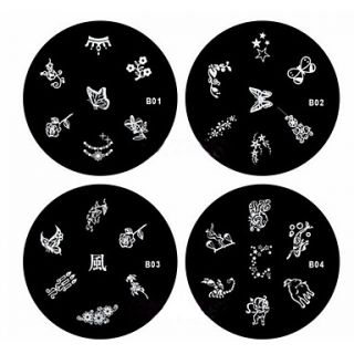 4PCS Nail Art Stamp Stamping Image Template Plate B Series(NO.1 4)