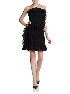 Strapless Dotted Ruffle Dress   Black