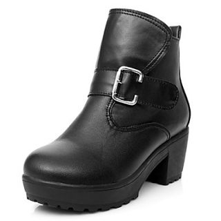Faux Leather Chunky Heel Combat Ankle Boots With Buckle