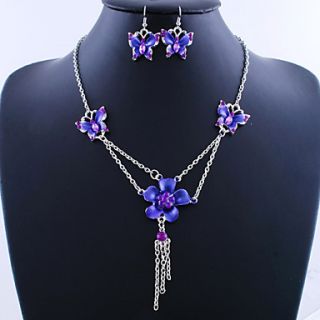 Exquisite Alloy with Acrylic Butterfly Flower Pendant Necklace,Earrings Jewelry Set(More Colors)