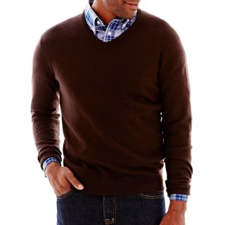 Merino V Neck Sweater, Brown, Mens