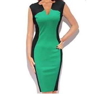 SZ Womens V Neck Splicing Hip Pack Green Dress
