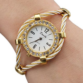 Womens Diamante Case Elegant Alloy Quartz Analog Bracelet Watch (Gold)
