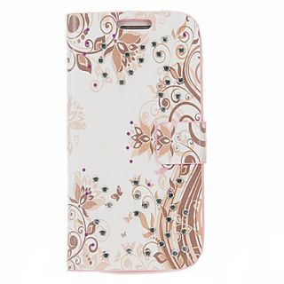 Rhinestone Spot Brown Wisteria Painting Pattern PU Leather Pouches with Soft Back Cover for Samsung Galaxy S4 Mini I9190